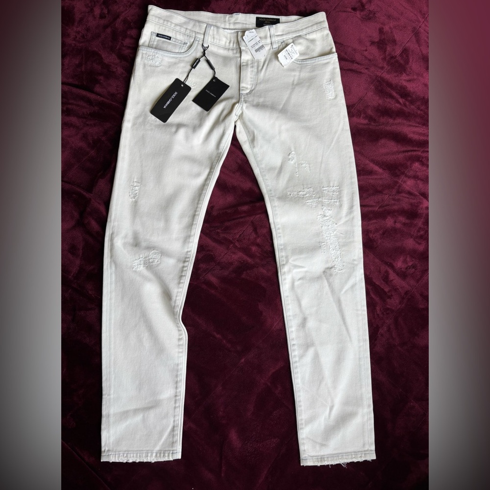 Dolce & Gabbana Cream Distressed Jeans